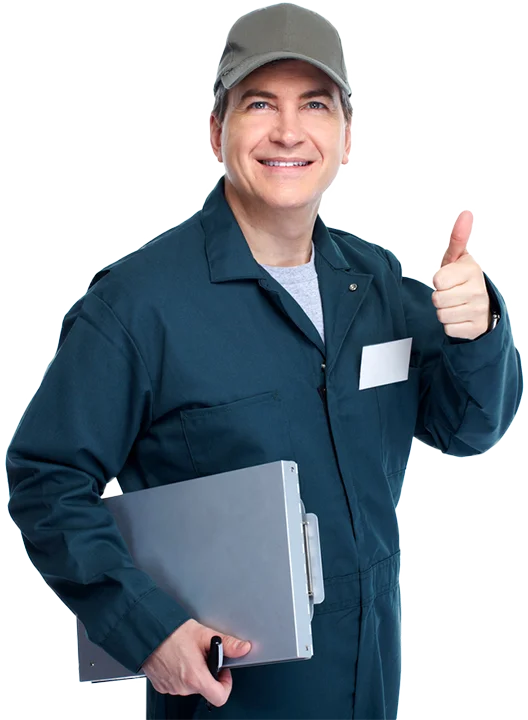 Mechanic holding a clipboard and holding up a thumbs up sign
